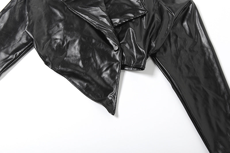 MB1131 PU Leather Cropped Blazer for Women