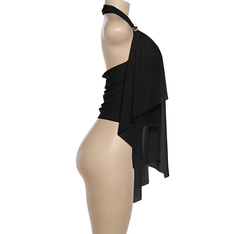 MB1522 Draped Asymmetric Halter Neck Top