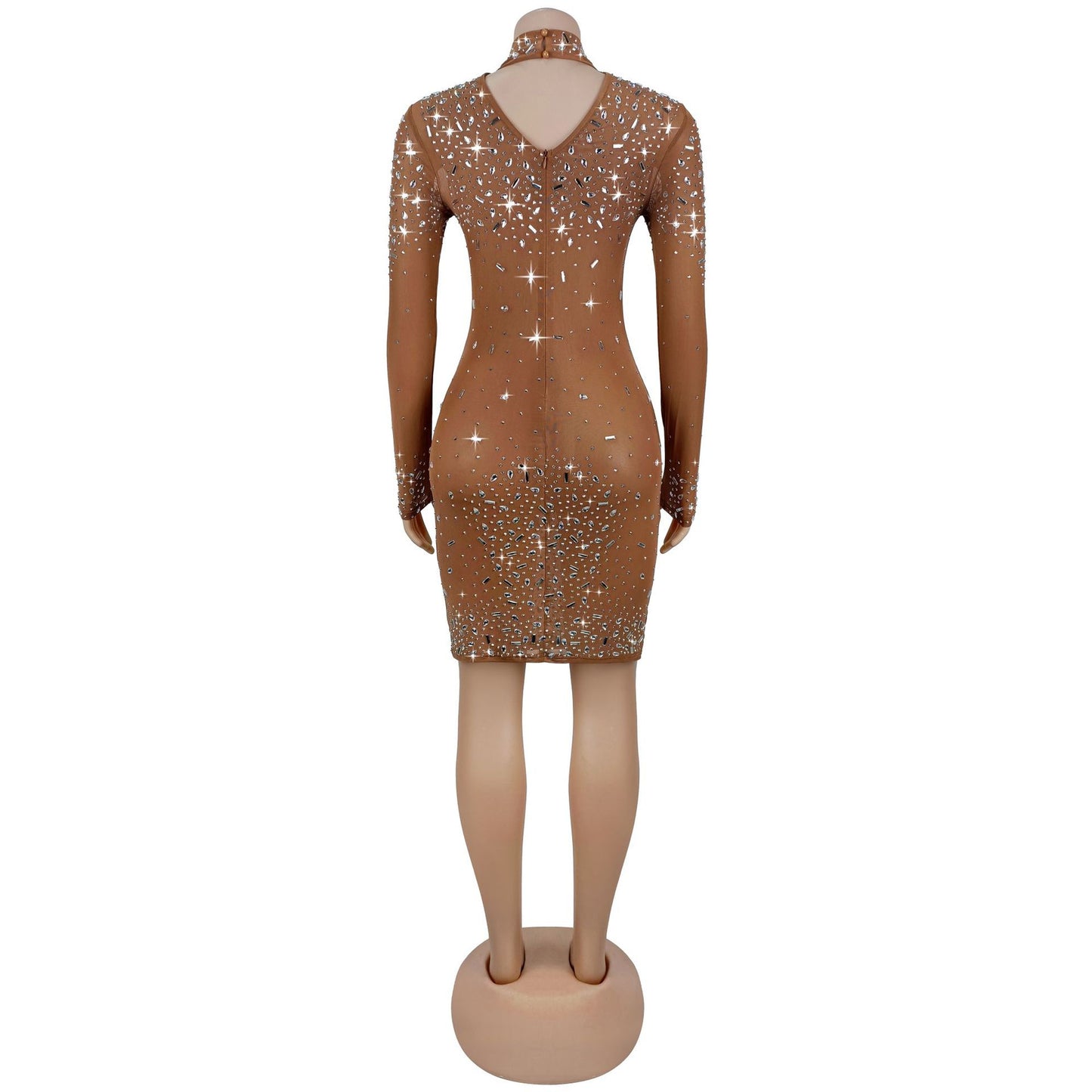 MB1622 Women's Sheer Mesh Rhinestone Bodycon Dress