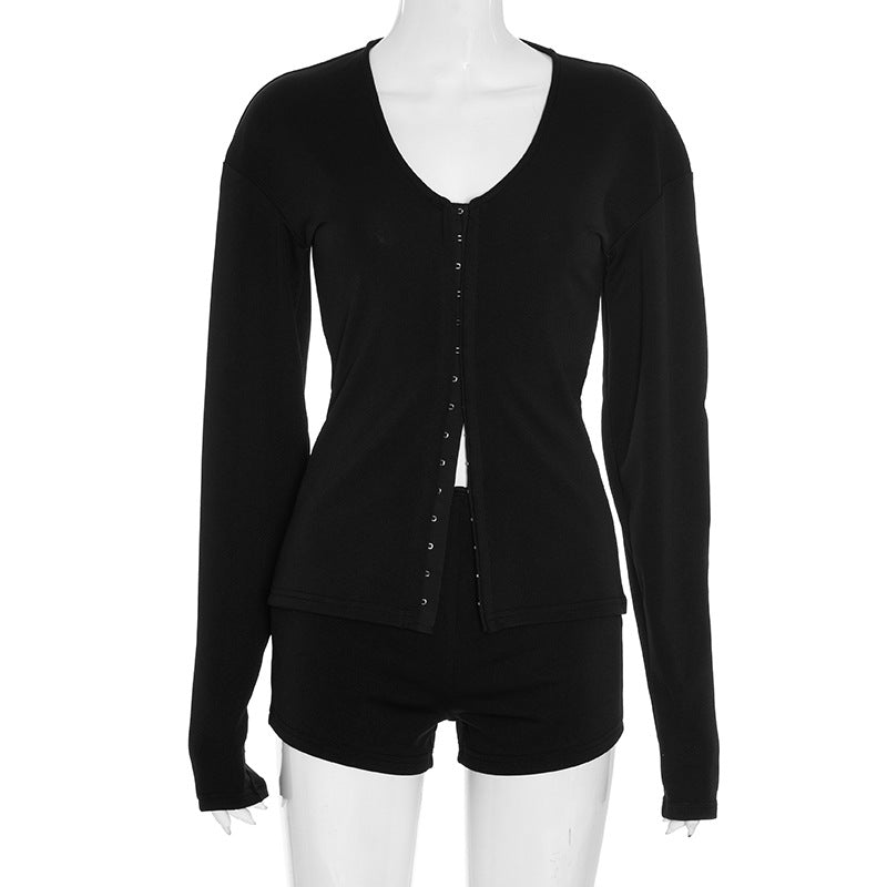 MB1047 Women's V-Neck Bodycon Two-Piece Set