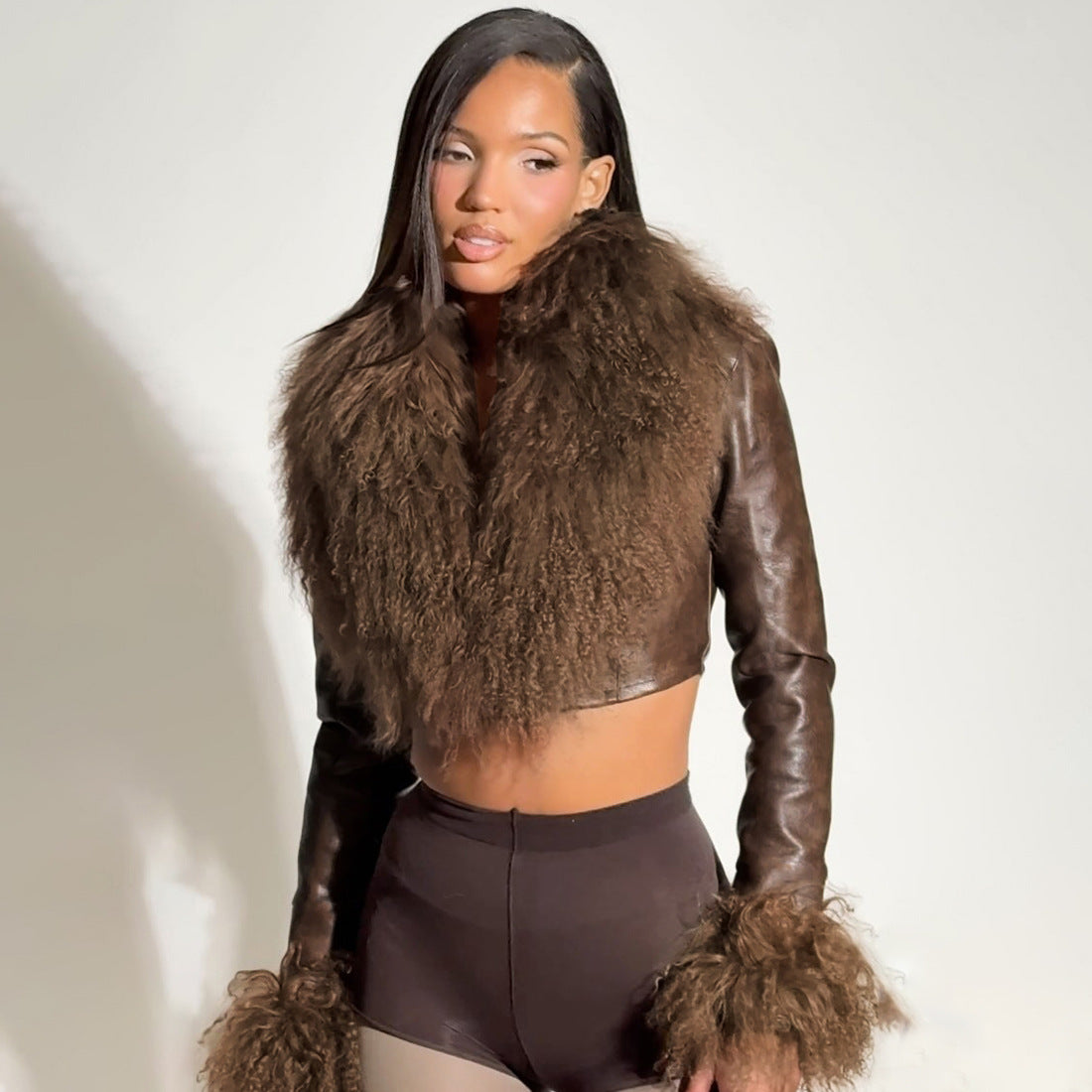 MB1805 Women's Faux Fur & Faux Leather Jacket