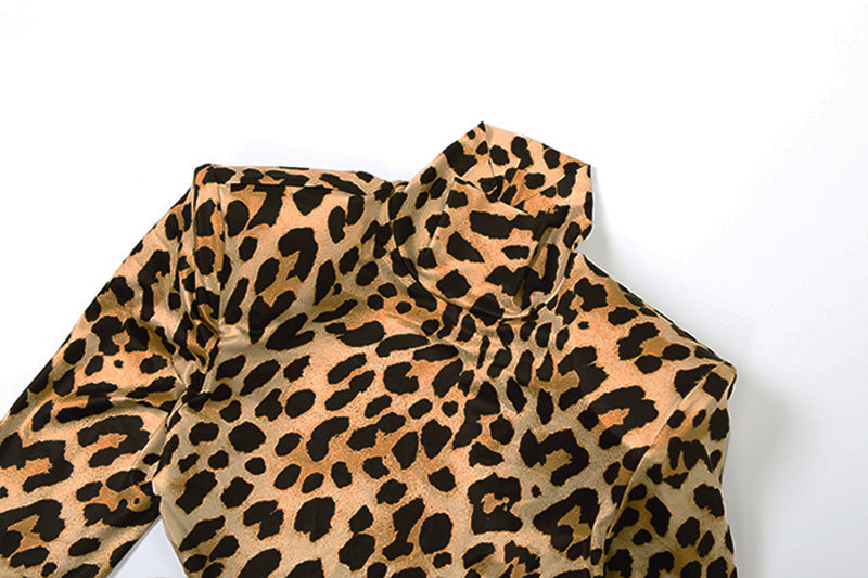 MB1117 Leopard Print Long Sleeve Maxi Dress