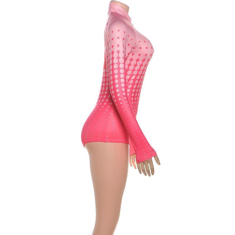 MB1818 Women's Gradient Polka Dot Zip-Up Bodysuit Romper