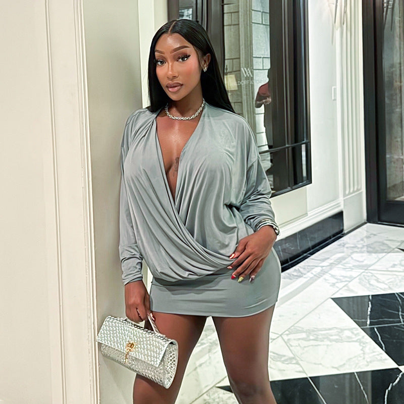 MB1037 Deep V-Neck Bodycon Mini Dress for Women