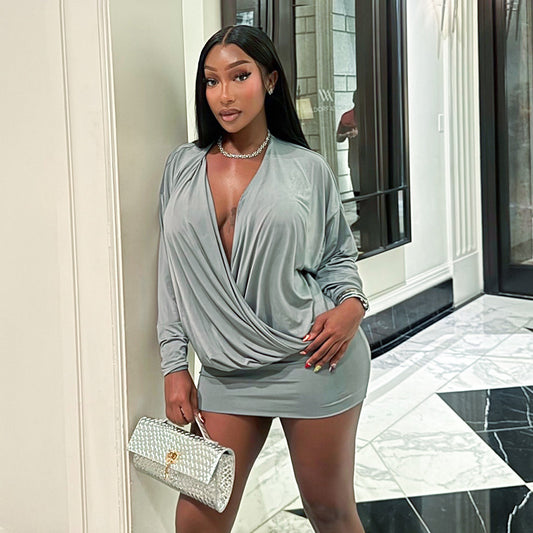 MB1037 Deep V-Neck Bodycon Mini Dress for Women
