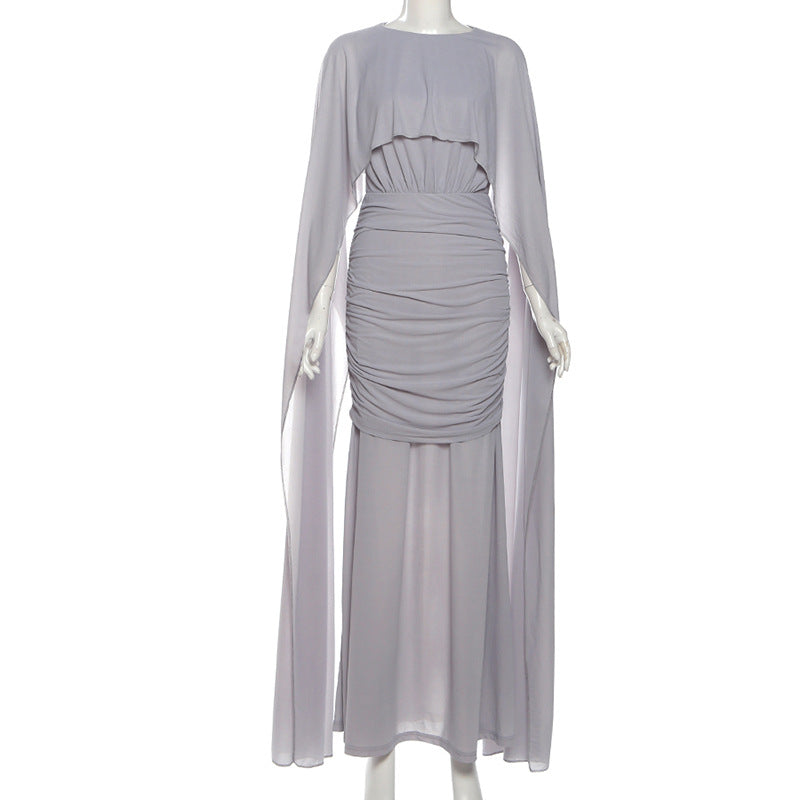 MB1121 Cape Back Ruched Maxi Dress