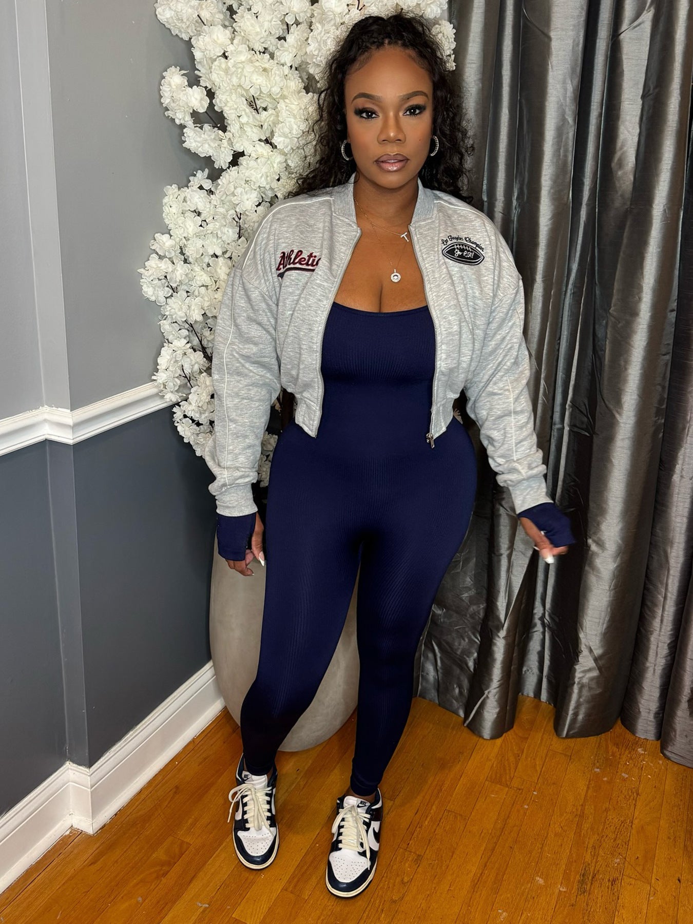 MB1706 Embroidered Cropped Baseball Jacket for Women