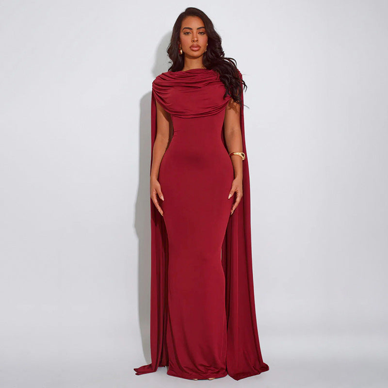 MB10111 Cape Sleeve Maxi Dress