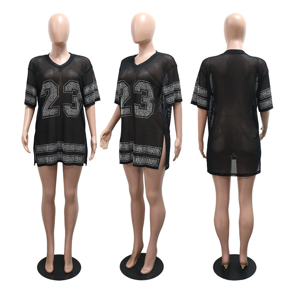 MB1205 Women's Mesh Rhinestone T-Shirt