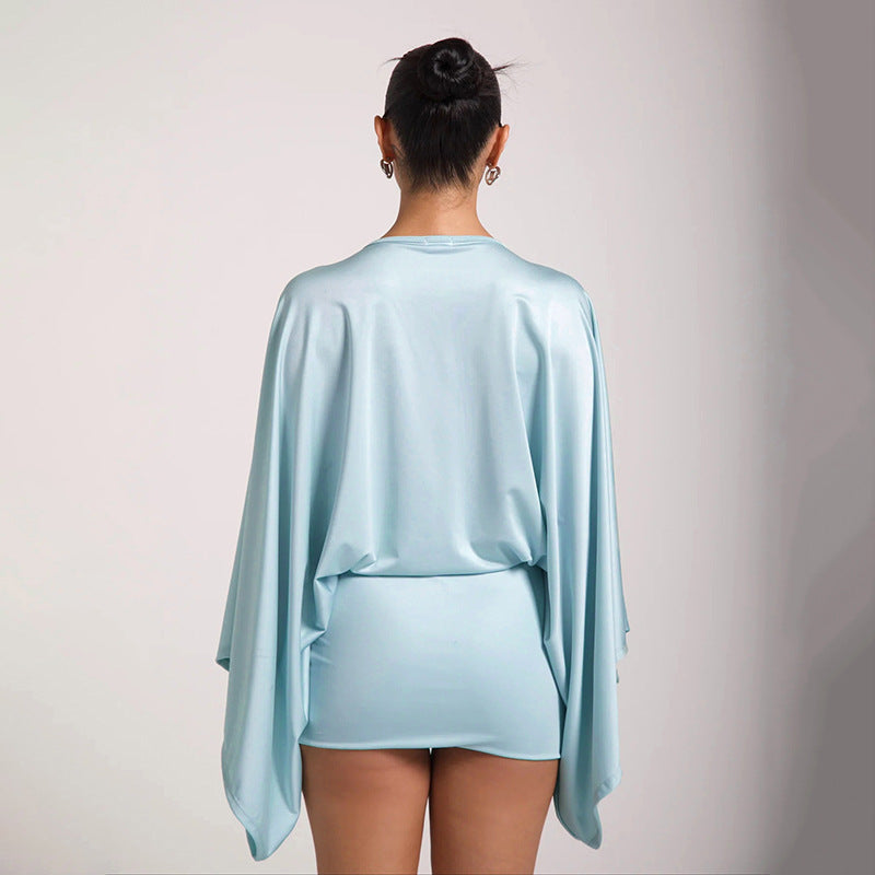 MB1072 Batwing Sleeve V-Neck Bodycon Mini Dress