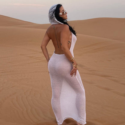 MB1303 Hood Backless Maxi Dress