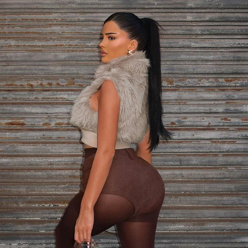 MB1064 Sleeveless Faux Fur Crop Top Women's Vest