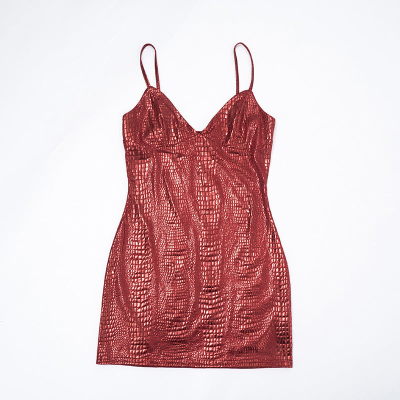 MB10146 Women's Crocodile Print Bodycon Mini Dress