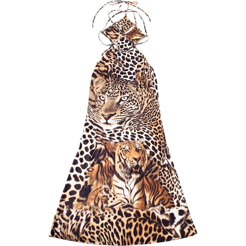 MB1817 Women's Tiger & Leopard Animal Print Side Slit Maxi Dress