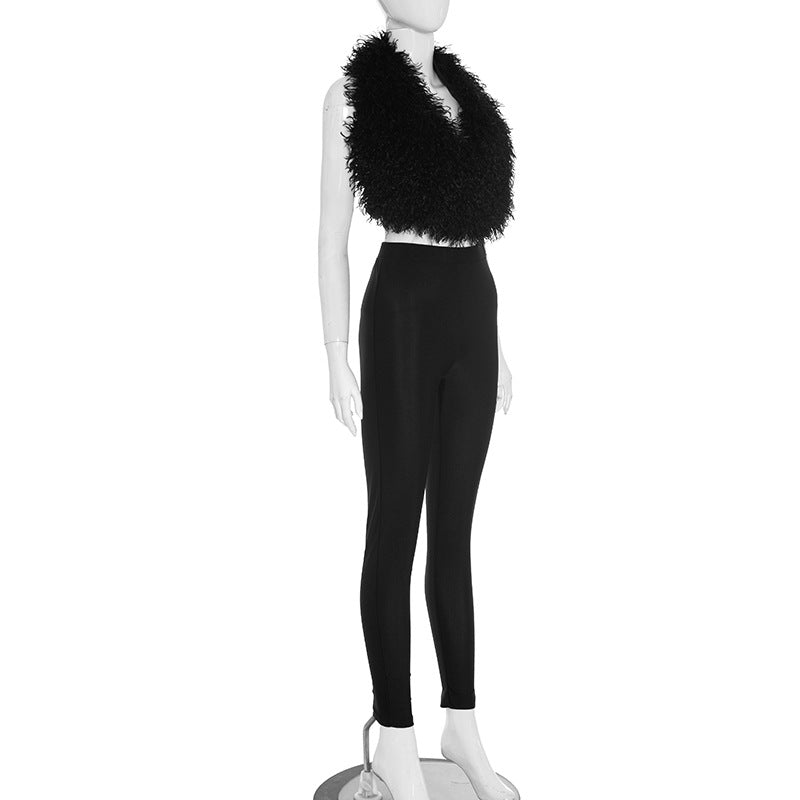 MB1017 Fuzzy Cropped Top and High Waisted Leggings Set