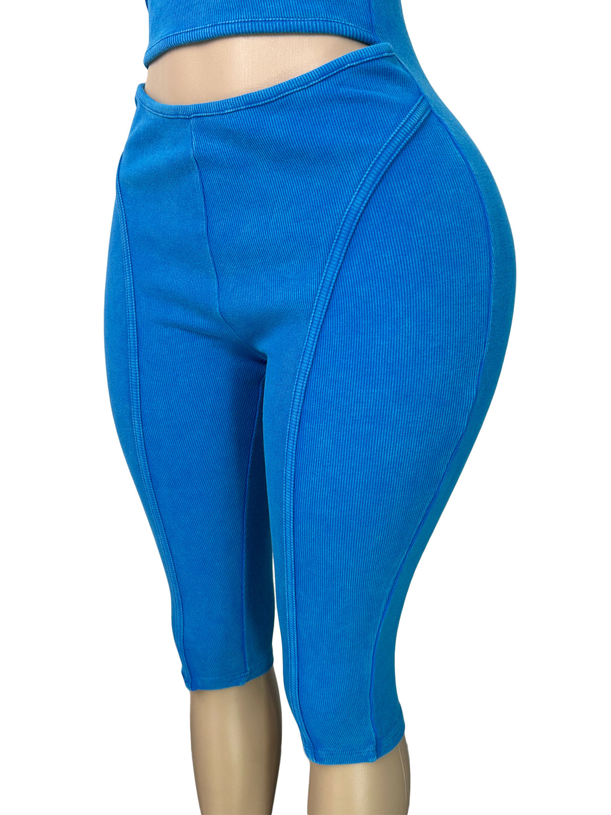 MB1733 Washed Ribbed Cut‑Out Bodycon Sleeveless Capri Jumpsuit