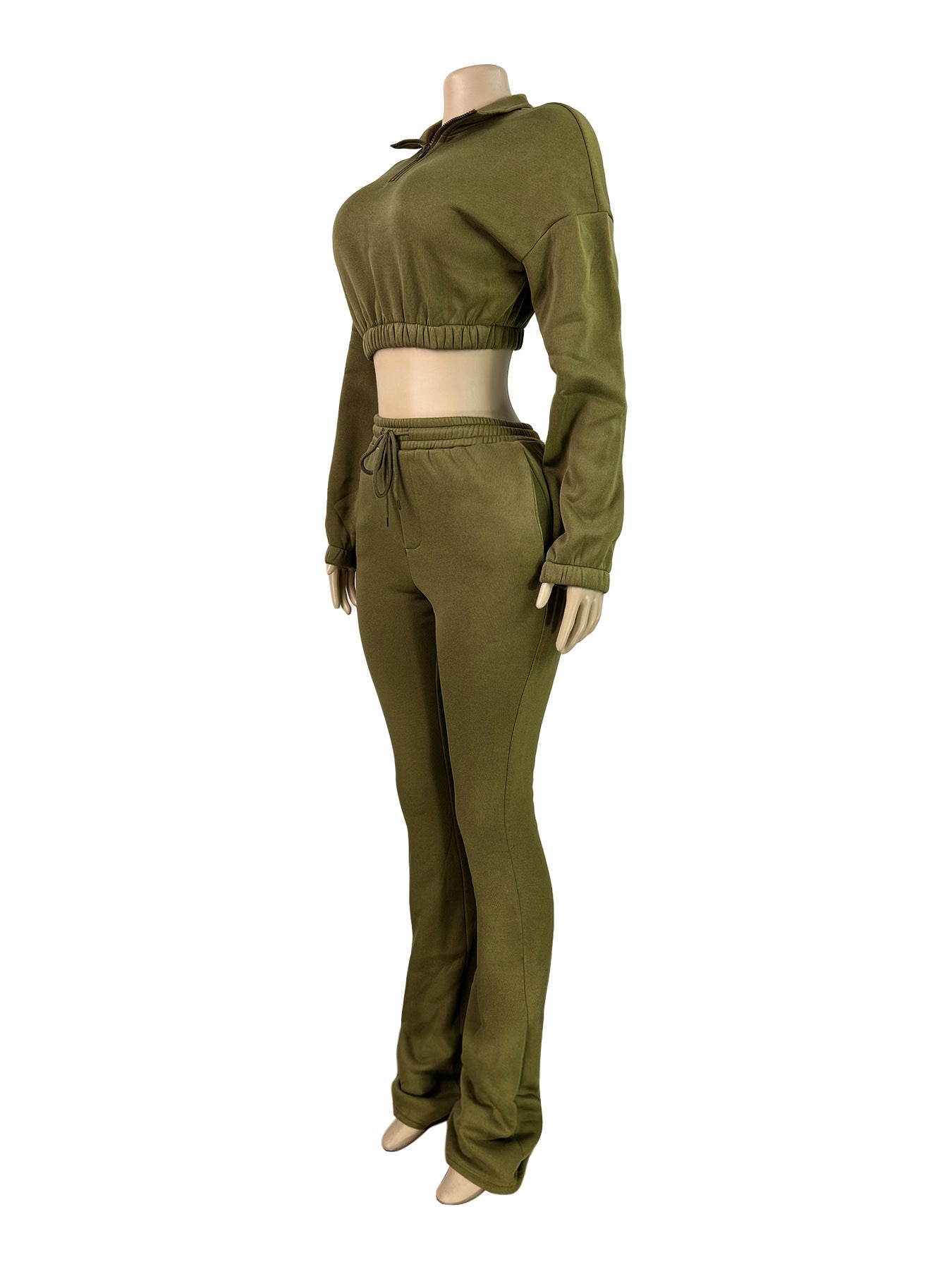 MB1719 Women’s Crop Hoodie & Flare Pants 2-Piece Tracksuit Set