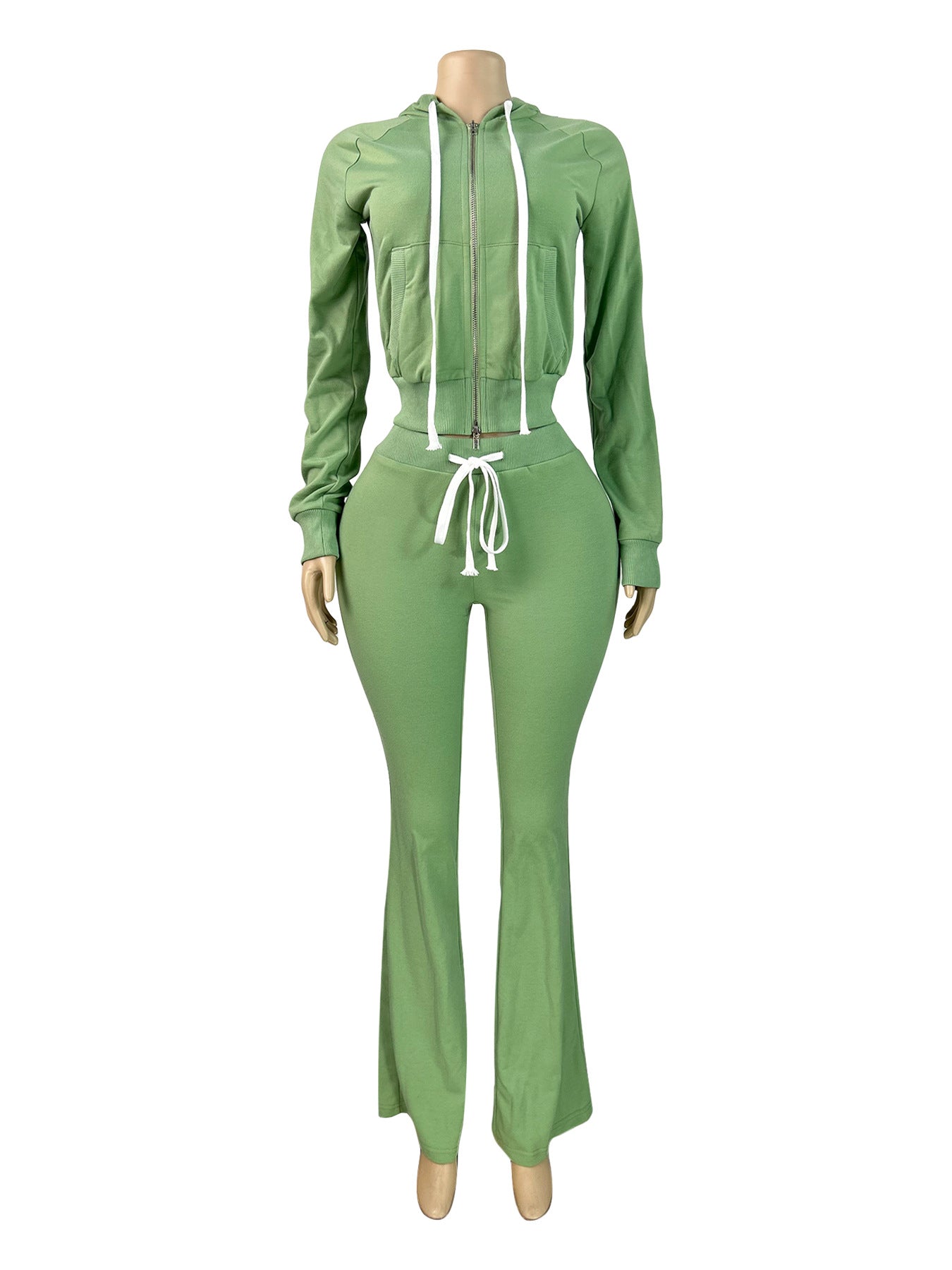 MB1722 Women’s Cropped Hoodie & Flare Pants 2-Piece Tracksuit Set