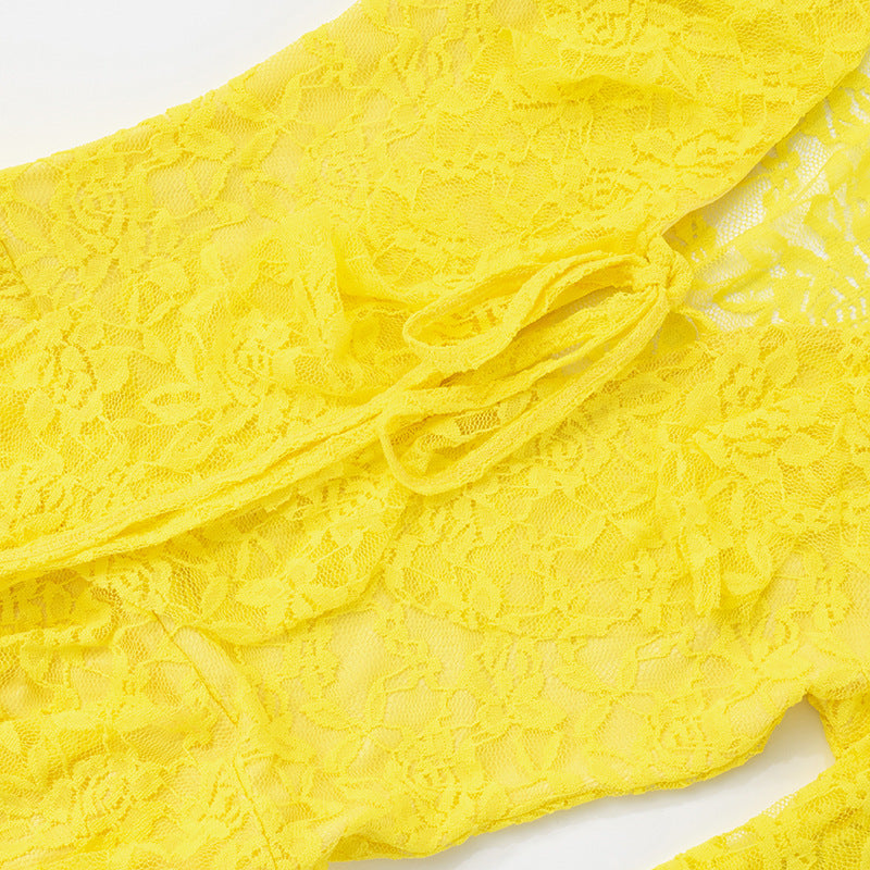 MB10118 Lace Dress with Bell Sleeves - Women's Party Outfit