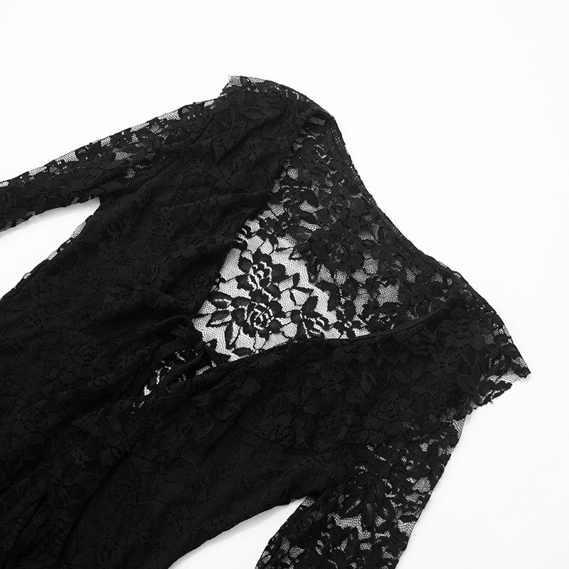 MB10118 Lace Dress with Bell Sleeves - Women's Party Outfit