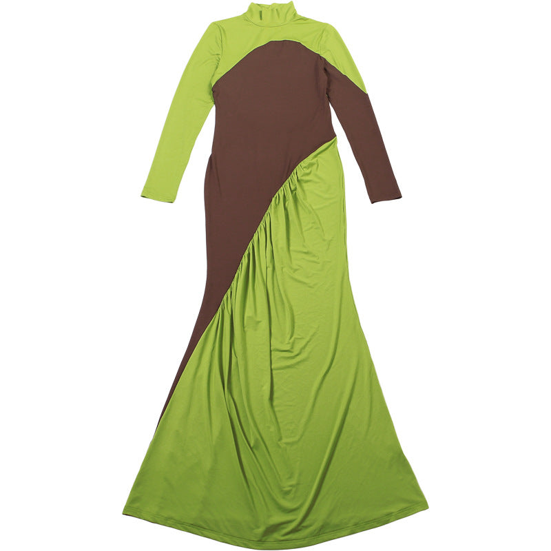 MB1515 Color Block Turtleneck Maxi Dress