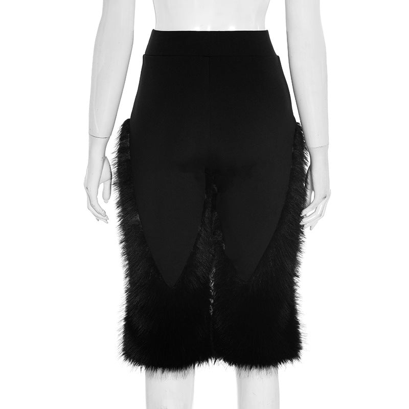 MB10101 High-Waist Sheer Mesh & Faux Fur Trim Pants