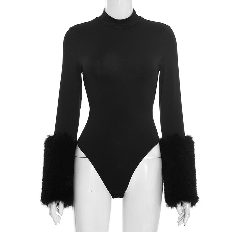 MB10135 Women’s Long Sleeve Fur Cuff Bodysuit