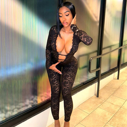 MB1023 Women's Sexy Black Lace Jumpsuit