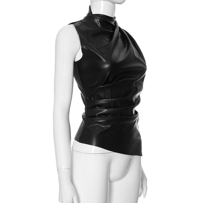 MB1006 PU Leather Sleeveless Top for Women