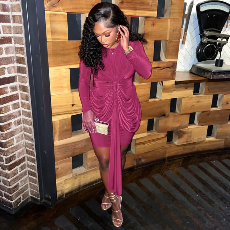 MB10138 Women’s Long Sleeve Ruched Bodycon Mini Dress