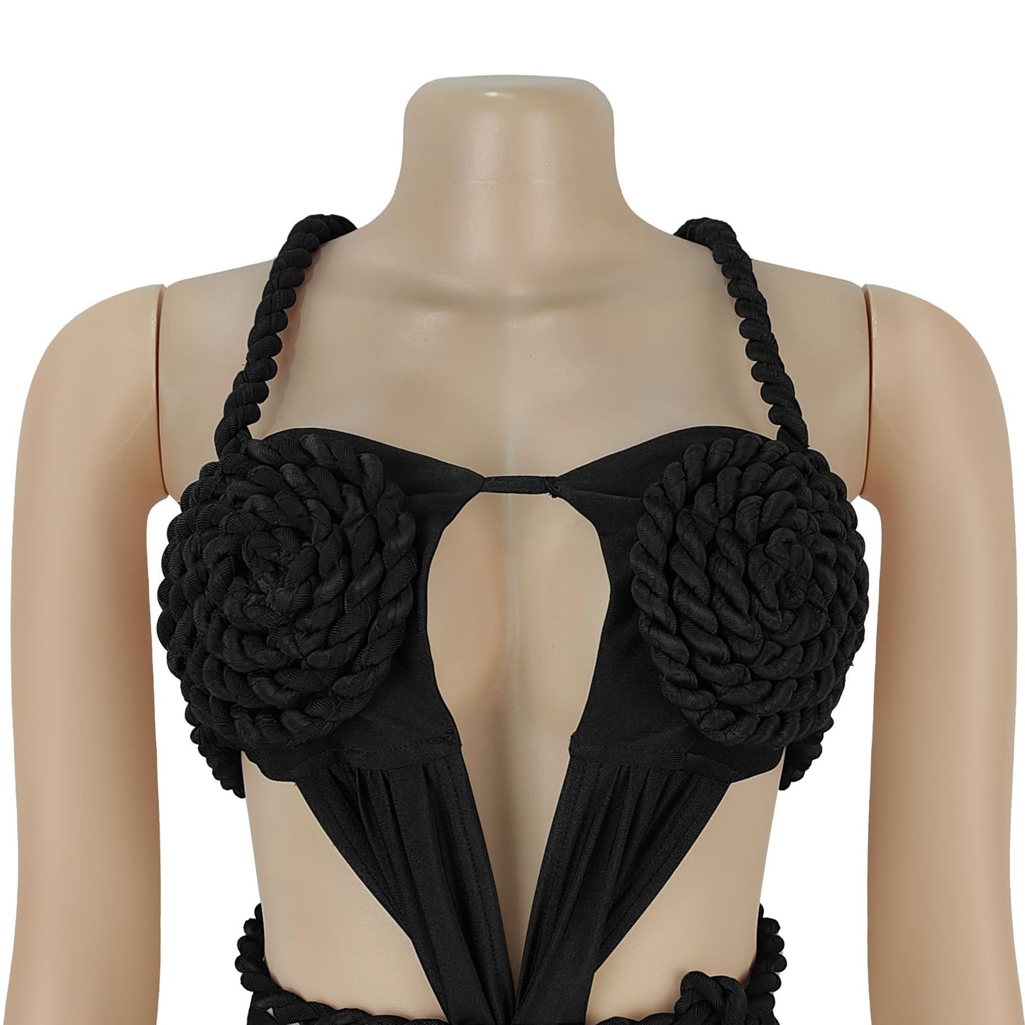 MB1621 Halter Neck Cutout 3D Flower Applique Wide Leg Jumpsuit