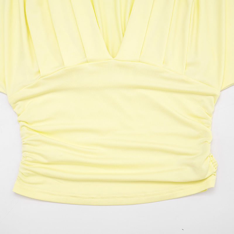 MB10206 Women Deep‑V Ruched 2‑Piece Outfit