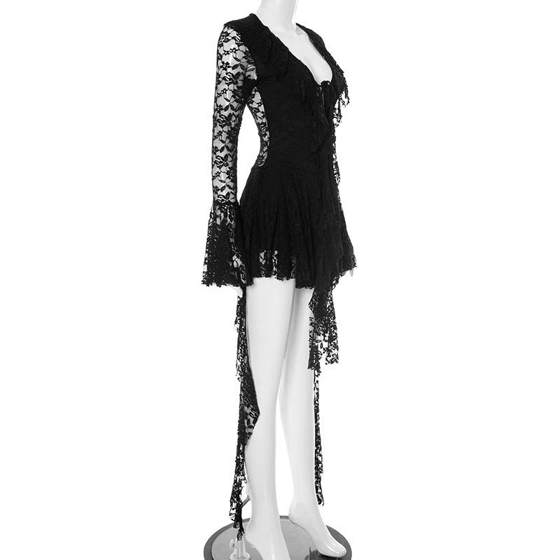 MB10118 Lace Dress with Bell Sleeves - Women's Party Outfit