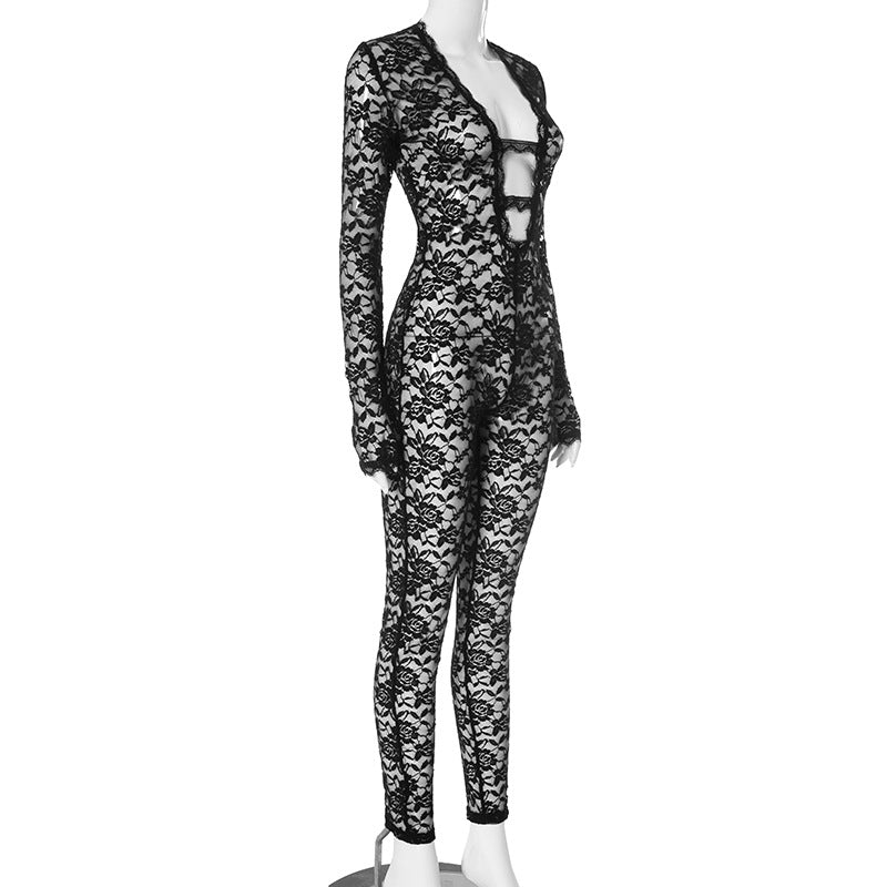 MB1023 Women's Sexy Black Lace Jumpsuit