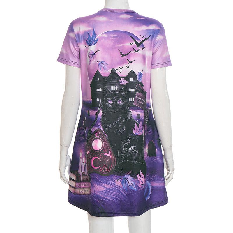 MB10103 Halloween Graphic Short-Sleeve T-Shirt Dress