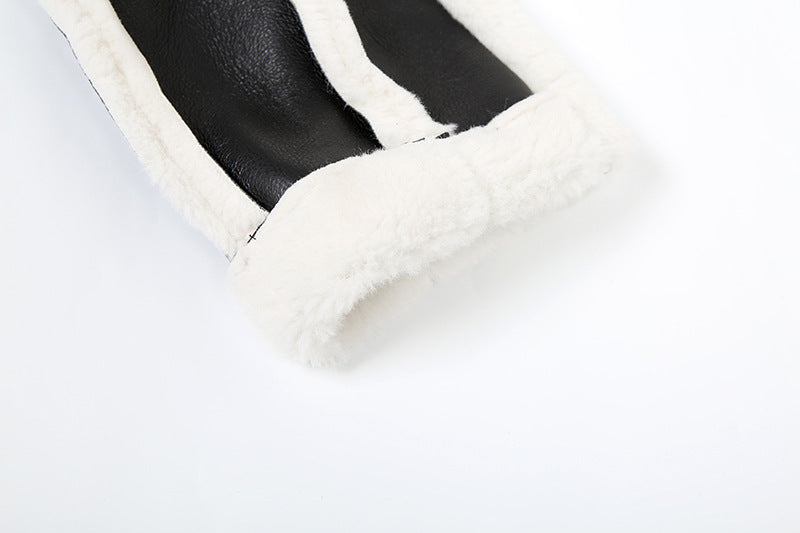 MB1133 PU Leather Shearling Collar Cropped Jacket