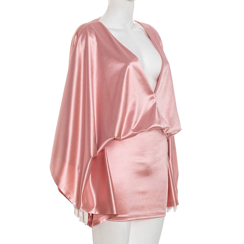 MB1072 Batwing Sleeve V-Neck Bodycon Mini Dress