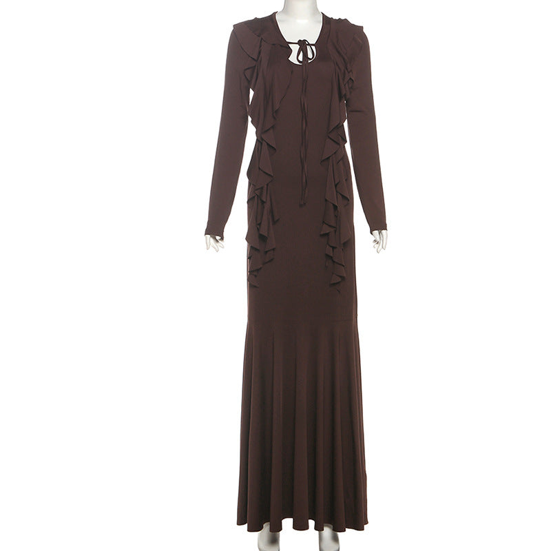 MB1134 Ruffled Long-Sleeve Maxi Dress