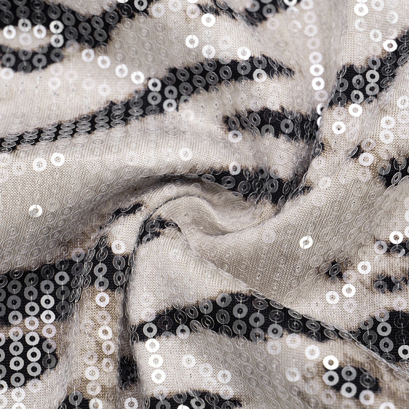 MB1427 Snake Print Sequin Mini Dress with Flared Bell Sleeves