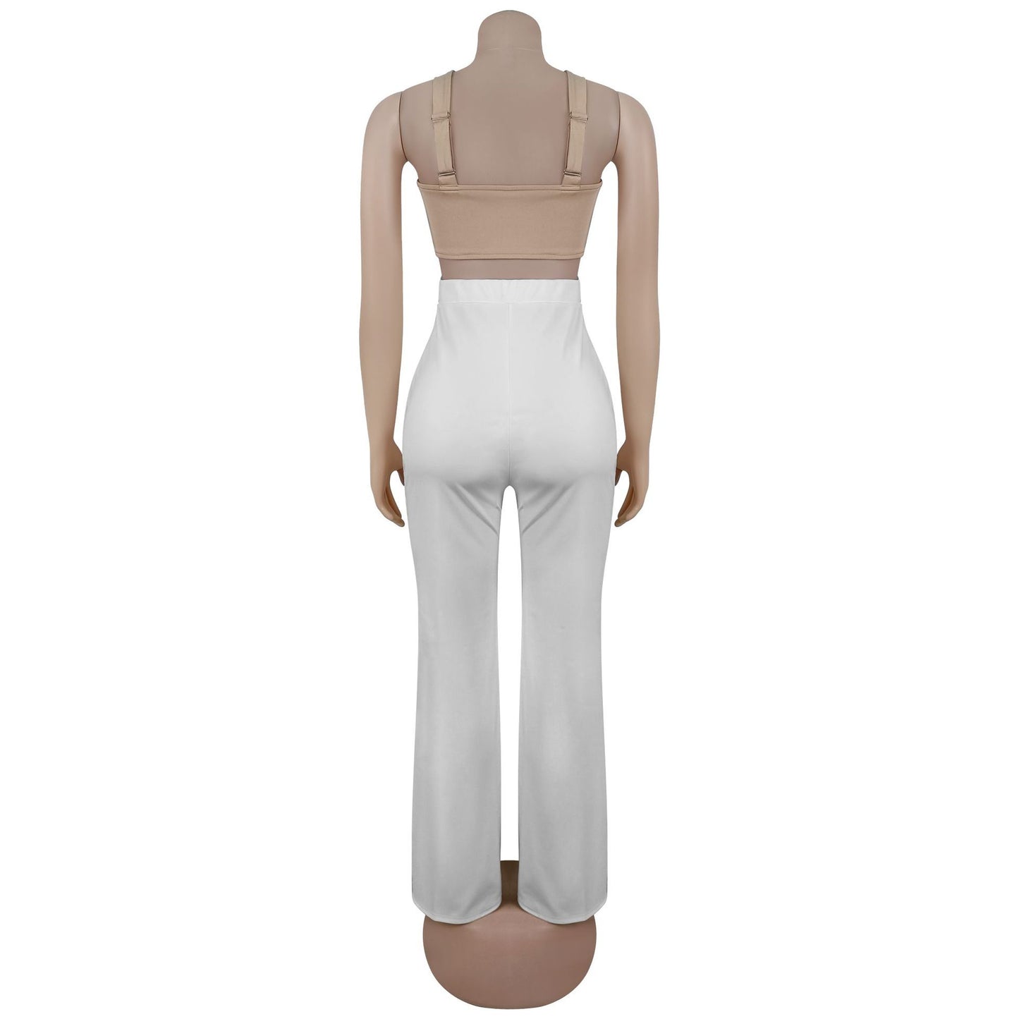 MB1604 Color Block Wide Leg Jumpsuit - High Waist Party Romper