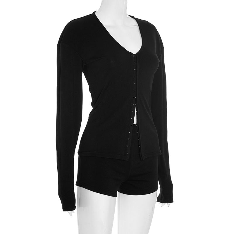 MB1047 Women's V-Neck Bodycon Two-Piece Set