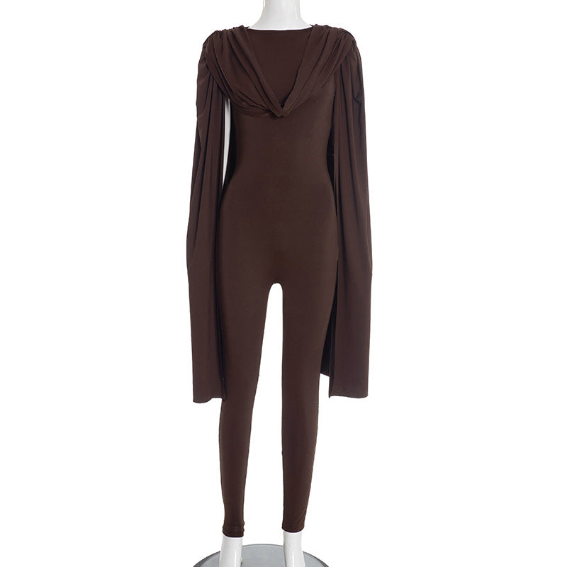 MB10121 Ruched Cape Sleeve Jumpsuit - Bodycon Formal Romper