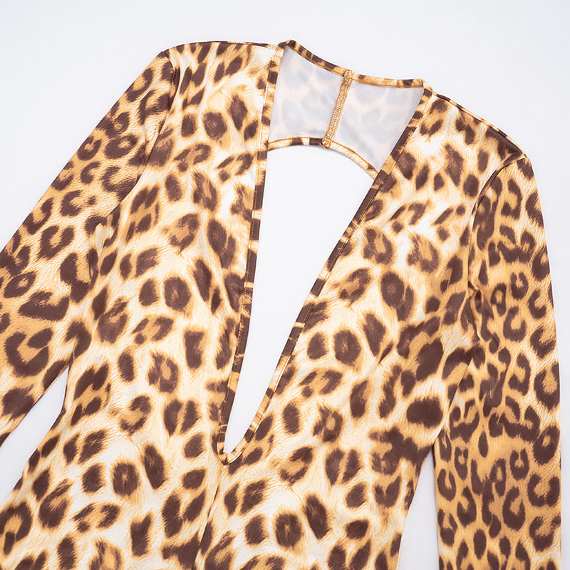 MB1098 Sexy Leopard Print Backless Bodycon Jumpsuit