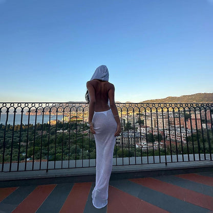 MB1303 Hood Backless Maxi Dress