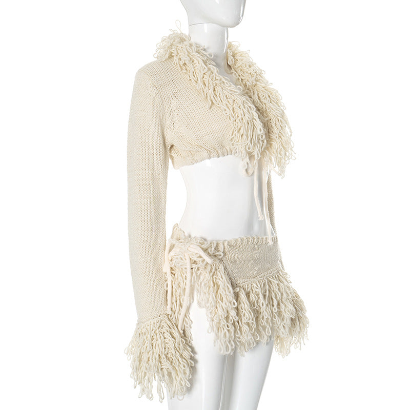 MB1022 Fringed Knit Set with Mini Skirt