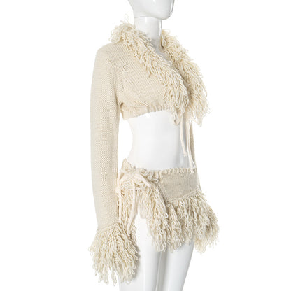 MB1022 Fringed Knit Set with Mini Skirt