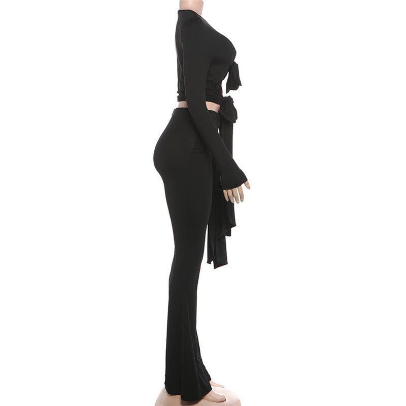 MB1523 Cutout Ruched Tie Front 2 Piece Set for Women