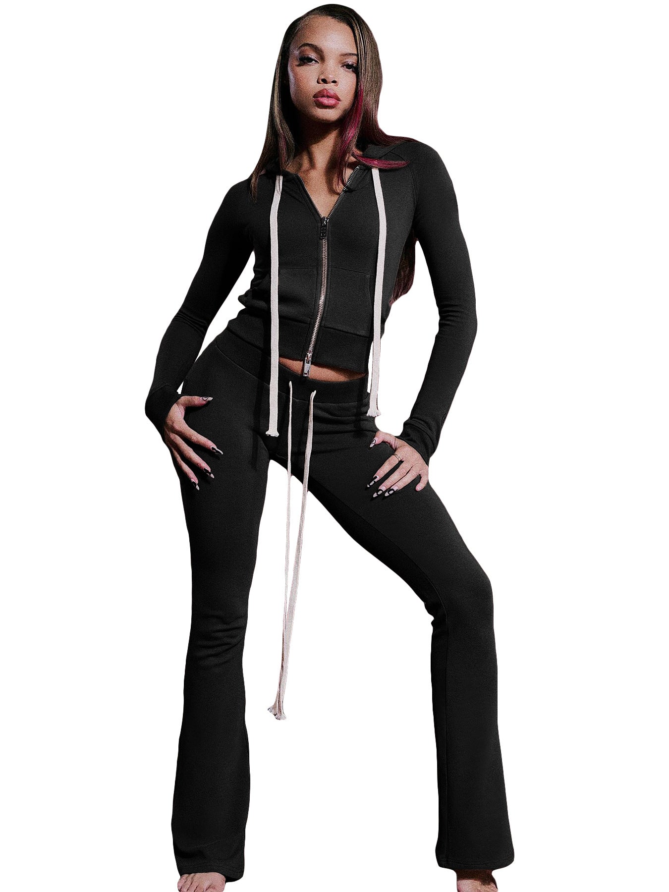 MB1722 Women’s Cropped Hoodie & Flare Pants 2-Piece Tracksuit Set