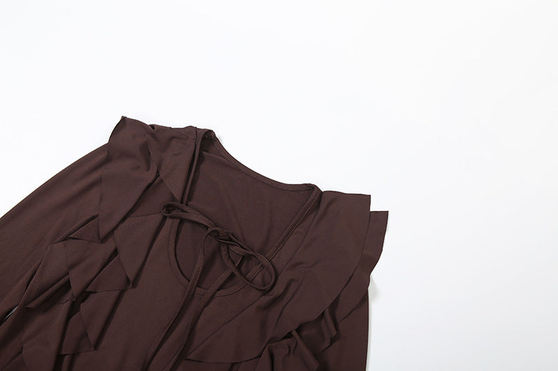 MB1134 Ruffled Long-Sleeve Maxi Dress