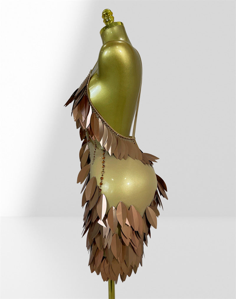 MB2103 Brown Acrylic Feather Mini Dress, Party Performance Gown